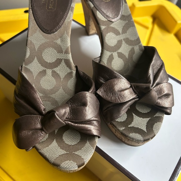 COACH Karen Cork Slip On Platform Heels with Bow women’s size 6.5 - Picture 1 of 8